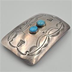 Vintage Sterling Silver Rectangular Concho Stamped Turquoise 1.5